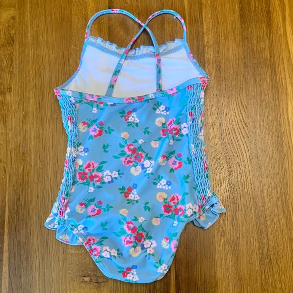 CATH KIDS Floral Swimsuit Girls 3-4 3T 4T Toddler Girl Pink Blue Cross Back - Picture 2 of 7
